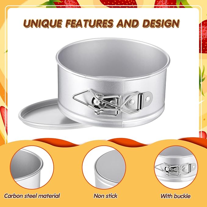 8 Pcs 4 Inch Springform Pan for Baking Mini Cheesecake Pans with Removable Bottom Nonstick Leakproof Round Cake Mold Spring Form Molds for Mini Cheesecake Pizza and Quiches (Silver)