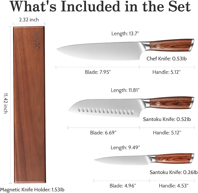 Kitchen Knife Set, 4 Pieces Japanese High Carbon Stainless Steel Chef Cooking Knife Set, Ultra Sharp Professional Chef Santoku Utility Knives (Silver)