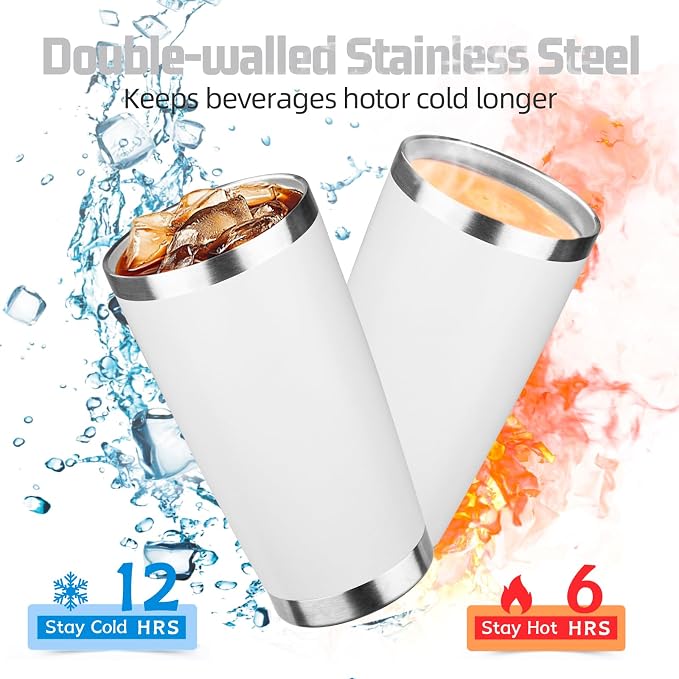 20 oz Tumbler with Lids and Straws, Stainless Steel Insulated Travel Coffee Mug, Double Wall Vacuum Insulated Tumblers, Powder Coated Coffee Tumbler for Cold & Hot Drinks (Mix Color-4, 4 Pack)