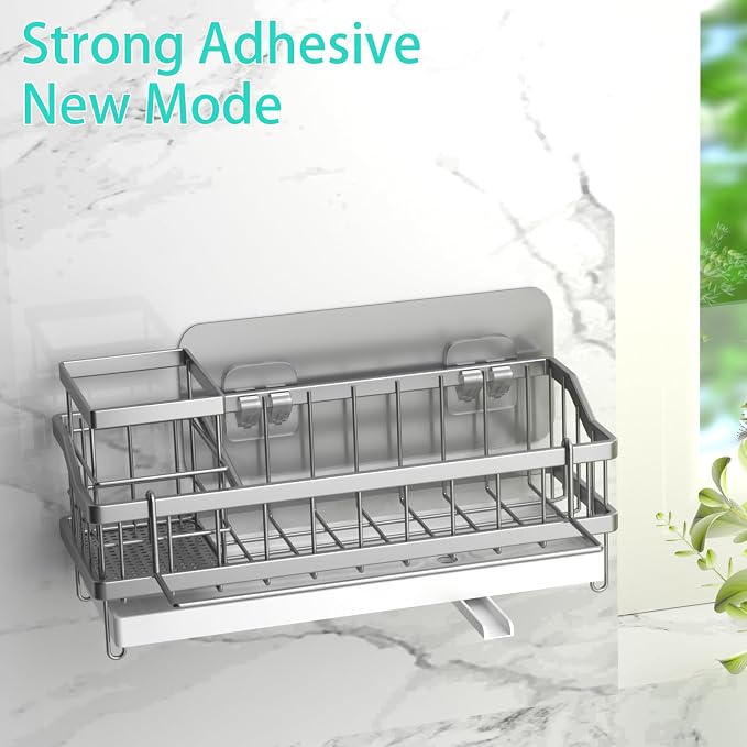Sponge Holder for Kitchen Sink - Countertop Rustproof Stainless Steel, Sink Caddy, Kitchen Gadgets Accessories (Silver)