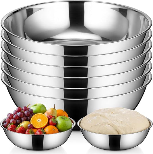 6 Pcs 4.2 Quart Stainless Steel Mixing Bowls Salad Bowls Metal Serving Reusable Baking Food Storage Containers for Baking Cooking Salads Soups Ice Cream Noodles