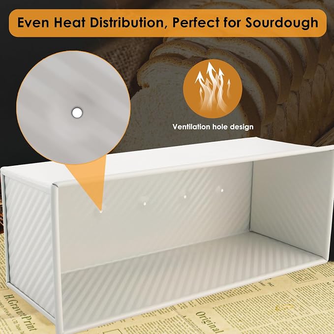 Premium Beige 13-inch Pullman Loaf Pan with Lid, 2.2 lb Sandwich Loaf Pan for Homemade Bread, PFTE and PFOA-Free Non-Stick Rectangle Bread Pan, Safe and Healthy, Easy to Clean