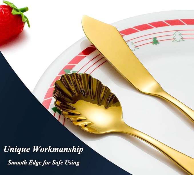 5 Piece Gold Serving Utensils Set | Hostess Serving Set, Stainless Steel, Mirror Polished, for Indoors Kitchen Dishwasher Safe