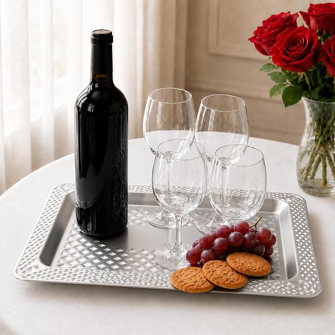 4 Pack Silver Serving Trays Set, Serving Trays for Party (15.7" x 11.8", Rectangular)