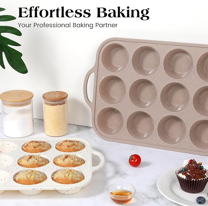 Vinino 2Pack Silicone Muffin Pans for Baking with Metal Reinforced Frame, 12 Cups Regular Size Nonstick Silicone Cupcake Pan, BPA Free Oven Dishwasher Safe Baking Mold for Muffins Cupcakes