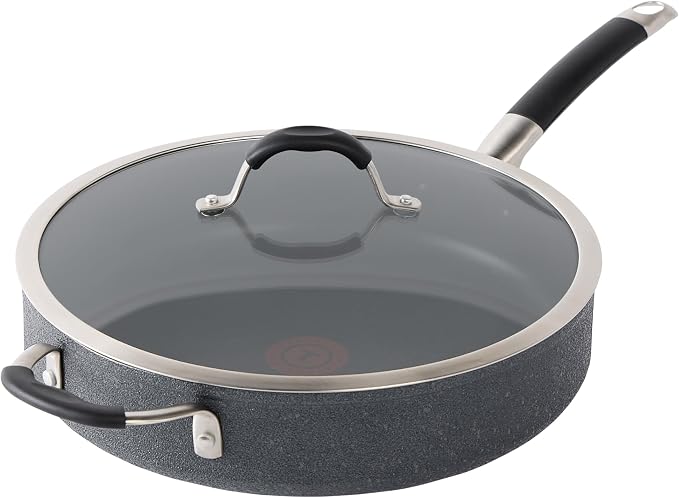 T-Fal Stone Force Platinum Non Stick Jumbo Cooker w/Lid & Helper Handle 5 Quart, Oven Broiler Safe 400°F, Long-lasting Durability, Heat Indicator, Saute Pan, Deep Fry Pan, Skillet, Pots, Pans, Black