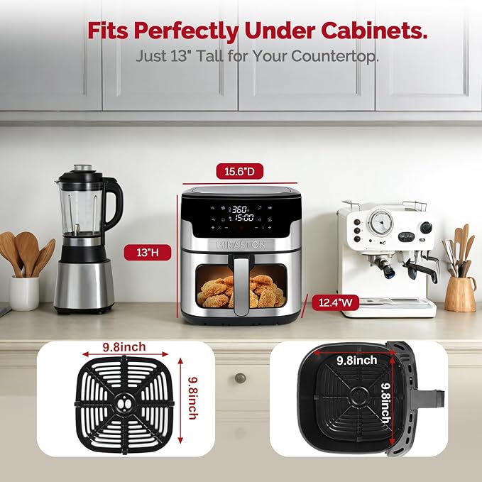 8.5QT Digital Air Fryer, XL Stainless Steel Oven with Clear Window | HEALTHY COOKING: Large air fryer for 5-6 people; PFAS-free coating for toxin-free meals & effortless dishwasher clean.