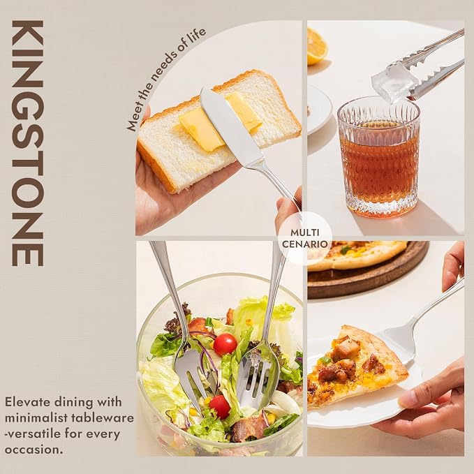 8-Piece Teardrop Serving Utensils Set, 18/10 Stainless Steel Utensils | Serving Utensils, Includes Serving Spoons, Forks & Tongs, Dishwasher Safe, Buffet, Catering, Wedding