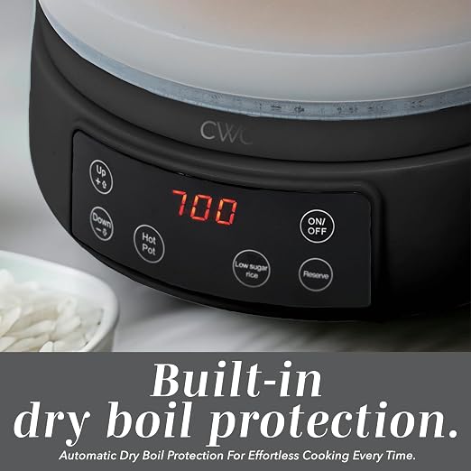 COOK WITH COLOR Glass Mini Low Carb Rice Cooker – Holds 2 Cups Raw/Makes 6 Cups Cooked with Auto Lift Filter Basket, Hotpot & Steamer for Rice, Grains, Digital Panel with Keep Warm, Black