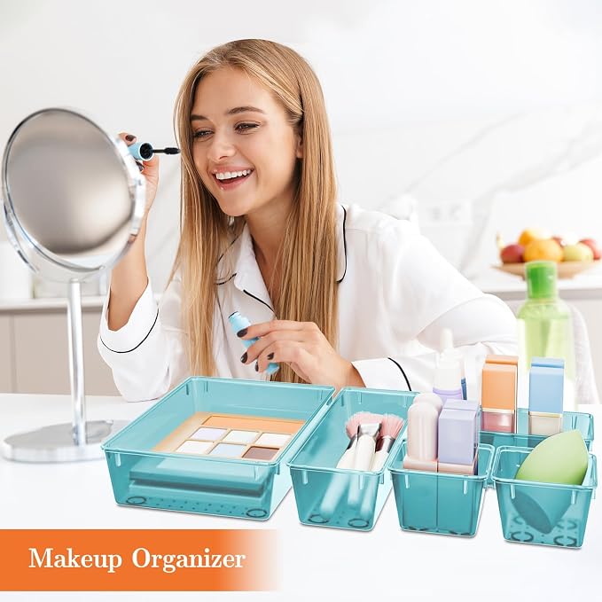 SpaceHacks 25 PCS Plastic Drawer Organizer, 4-Size Versatile Organizer Trays & storage Bins