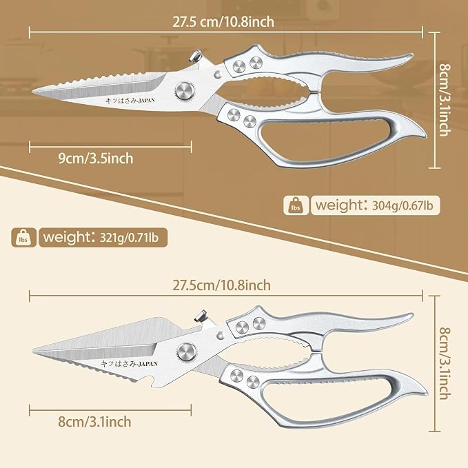 Freelander Poultry Shears Set Silver, All Purpose Heavy Duty Kitchen Shears | Japanese Kitchen Scissors for Food, Chicken, Meat, Fish, Vegetables with Ergonomic Non-Slip Handle, Gifts for Women Men