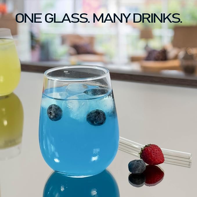 Stemless Wine Glasses Set of 12, Clear Wine Tumblers for Red & White Wine, Cocktails, Scotch, Juice and Water, Everyday Drinkware Glasses for Home Bar, Hosting, Parties and Housewarming
