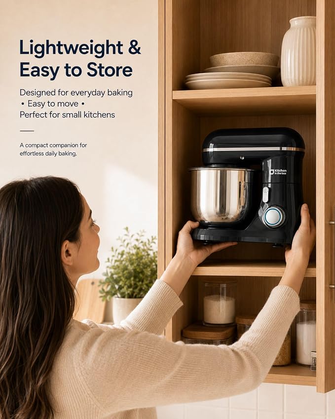Kitchen in the Box Stand Mixer, 3.5 QT Small Kitchen Electric Dough Mixer | 10-Speed, for 1–2 People, Beginner-Friendly, with Dishwasher-Safe Dough Hook, Beater & Egg Whisk, Cake, Black