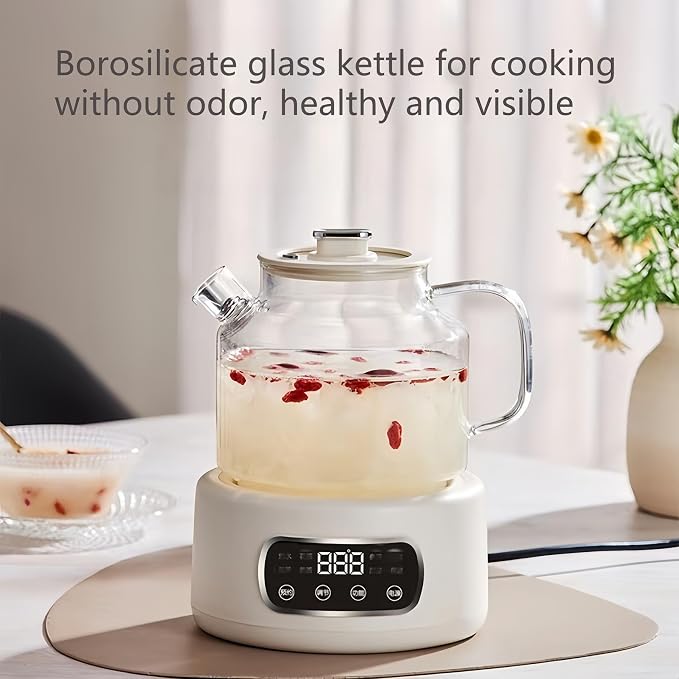 Lemuugo 1.2L Glass Tea Kettle with Infuser, Temp Control, 24H Timer | 1 liter electric tea kettle with infuser, temperature control kettle allglass, 24H preset timer for loose leaf tea.