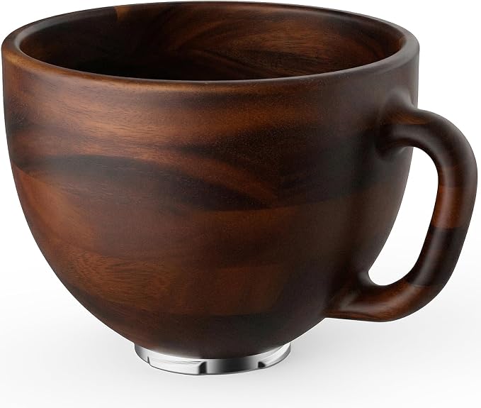 Cofun Premium Wood Mixing Bowl for KitchenAid 4.5-5 Qt Stand Mixers | Natural True Wooden Bowls, Wooden Bowl for KitchenAid with Stainless Steel Locking Base, Handle