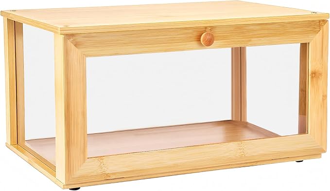 ETMI Bamboo Bread Box for Kitchen Countertop Pastry Display case kitchen Storage (bamboo clear)
