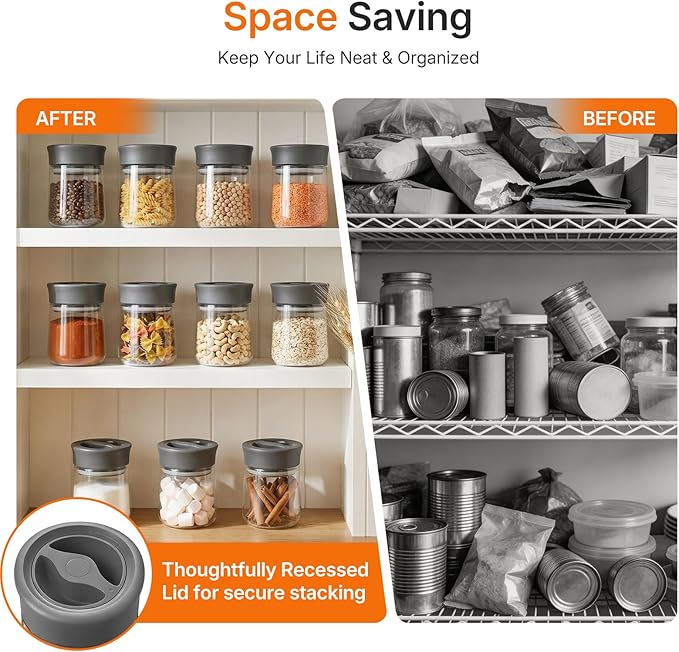2-Pack 17oz Glass Jar with Airtight Lid, Twist-to-Lock Freshness, Easy Open | Wide Mouth Food Canisters with Silicone Ring, Easy Clean, Clear Borosilicate Jar for Coffee Grounds, Creamer, Candy, Sugar