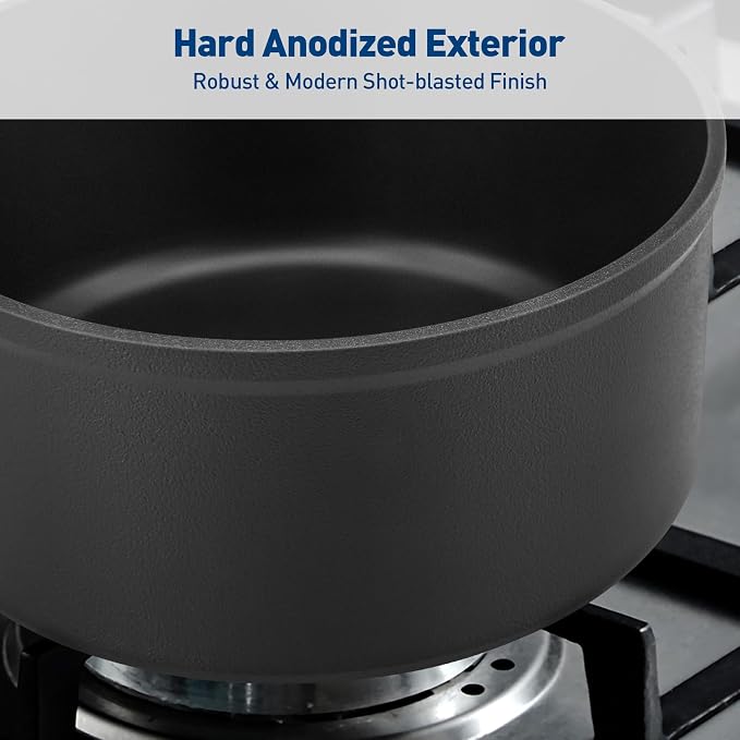 Duxtop Pro Hard Anodized Nonstick Sauce Pan with Lid 3 Quart | Induction Cooking Pot, Nonstick Coating Supports Easy Cleanup, Dishwasher & Oven Safe