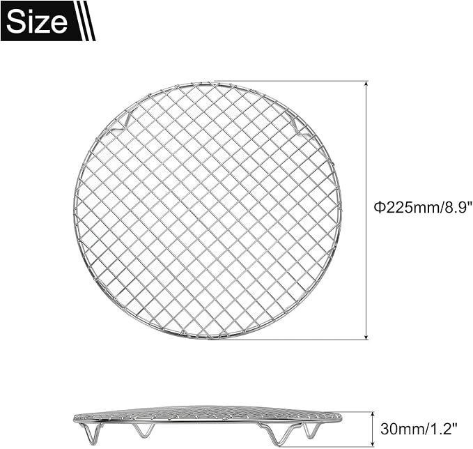 uxcell Round Cooking Rack 8.9 Inch Dia Stainless Steel Wire Cooling Steamer Rack for Baking Canning Cooking Roasting Cooling Grilling Drying, Silver
