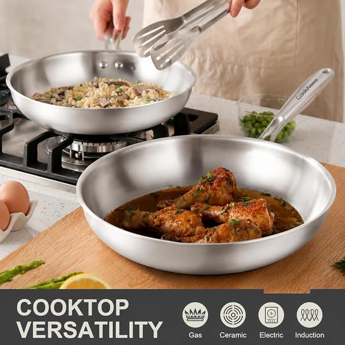 5-Quart Tri-Ply Stainless Steel Saute Pan, 11-Inch | Tri-Ply Stainless Steel,With Lid, Skillet and Helper Handle, Induction Cooking Pan, Dishwasher and Oven Safe