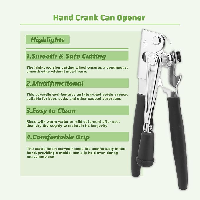 Commercial Can Opener Heavy Duty, Black Swing Grips. | Hand Can Opener Manual, Stainless Steel for Restaurant and Home, Black Swing Grips,for Most Bulk Size Cans.