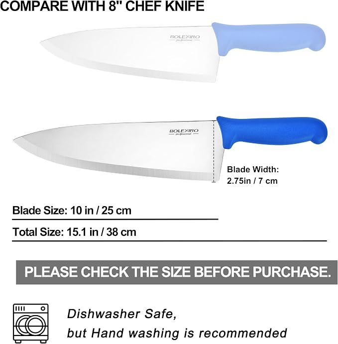 10" Professional Chef Knife, High Carbon Steel, Ergonomic (Blue) | 10" High Carbon Stainless Steel,Versatile wide-blade chef knife,Non-Slip Ergonomic Handle,Durable, Stain-Resistant & Sharp.