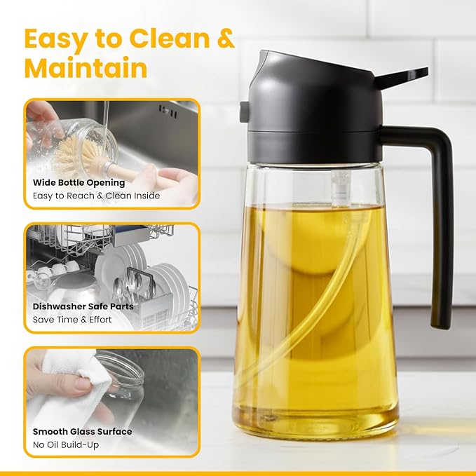 Himal's 16oz/ 470 ml Glass Olive Oil Dispenser and Sprayer Bottle,2 in1 Cooking Oil Spray Container for Kitchen