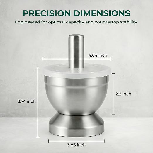 Stainless Steel Mortar Pestle, Anti-Slip Spice Grinder | Spices Tablets Large Capacity Bowl, Multi-Purpose：Spices, Herbs, Tablets, Easy to Clean