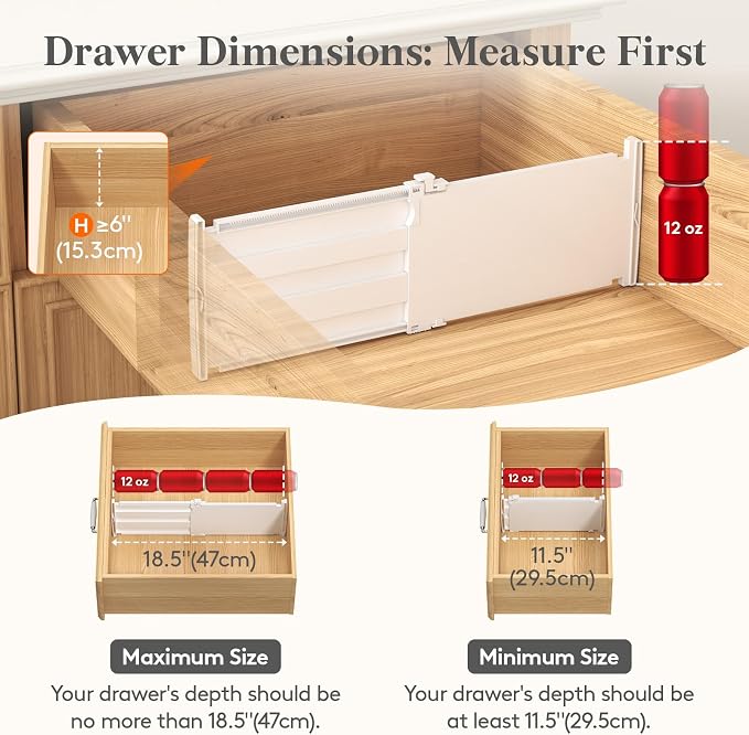 Lifewit 6" Tall Drawer Dividers, Adjustable Deep Drawer Organizer Clothes | 12 Pack 11.5"-18.5" Expandable White Plastic Separators for Dresser, Kitchen, Cabinet, Closet, Office Organization & Storage