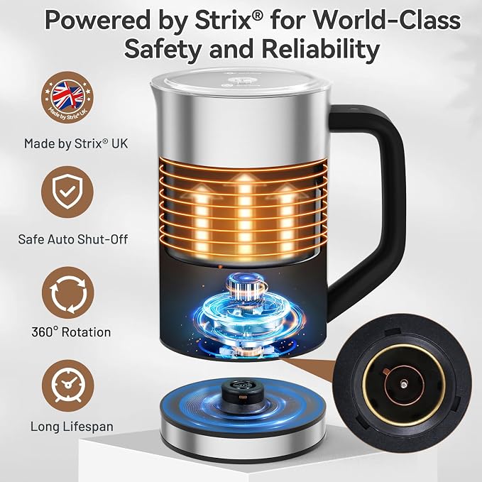 Secura Milk Frother, Electric Milk Steamer Stainless Steel, 8.4oz/250ml Automatic Hot and Cold Foam Maker and Milk Warmer for Latte, Cappuccinos, Macchiato, 120V | Stainless Steel, Easy Cleaning, Strix Temperature Control, One-Touch Operation, Rich & C...