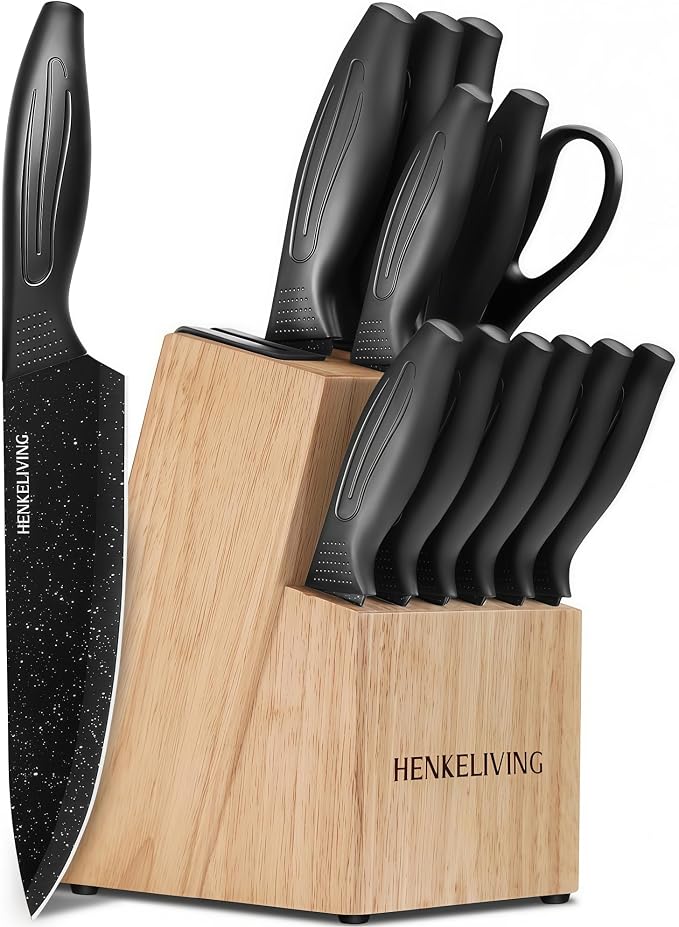 Knife Set with Built-in Sharpener Block, Dishwasher Safe | 14-Piece, High-carbon stainless steel blades, Ultra-sharp edges, Ergonomic non-slip handles, Great gift