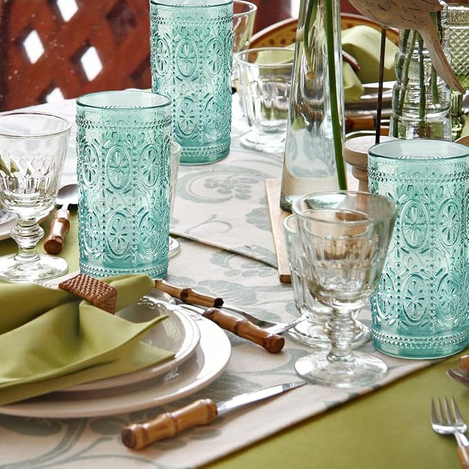 Darlion Green Glassware, Vintage Drinking Glasses, 12oz Highball Glasses | Lead-Free Glass, Food Grade Glass, Durable&Sturdy, Vintage Decoration