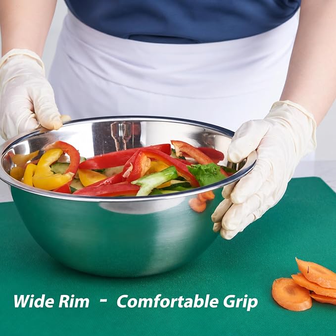 Stainless Steel Mixing Bowls Set of 5, 0.6 to 6 QT | Heavy Duty Nesting Metal Bowls, 0.6, 1.7, 2.9, 4.9, 6 QT, Flat Base, For Baking, Cooking, Salad Mixing & Bread Dough Kneading