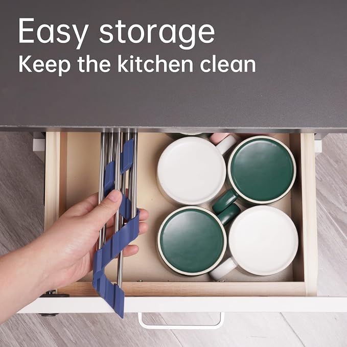 Tomorotec Triangle Roll-Up Dish Drying Rack for Sink Corner Small Foldable Stainless Steel Over The Sink Multipurpose Kitchen Drainer Caddy Organizer Storage Shelf Holder (Deep Blue) | BPA-Free Food-Grade Silicone Edges Foldable Waterproof Rustproof He...