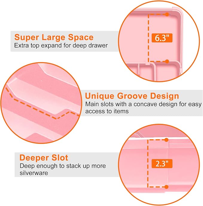 Silverware Organizer - Expandable Silverware Drawer Organizer, Adjustable Drawer Organizer, Silverware Tray for Drawer 15.2"x 19" Utensil Drawer Organizer, Kitchen Organizers Storage, Pink