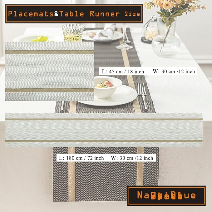 Elegant Placemats and Table Runner Set, Stylish Durable Placemats Set of 6 for Home Wedding Hotel Decoration (White)