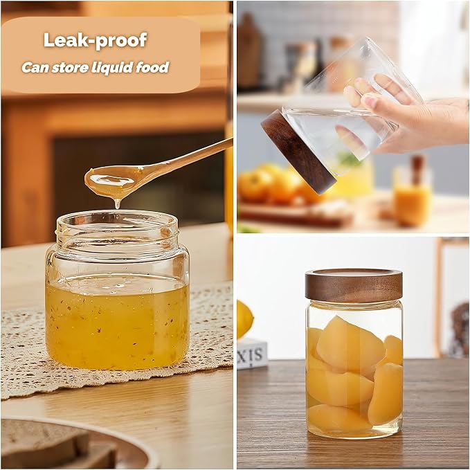 28 Fl oz Glass Food Storage Jar with Airtight Wooden Screw on Lid and Scoop | 850 ml Premium Clear Glass Canister Food Storage Containers for Coffee,Tea,Cereals,Cookies,Snacks,Nuts,Spice,Candy,Sugar
