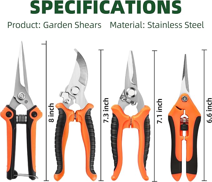 EWPJDK 4 Pack Garden Pruning Shears Scissors Clippers Stainless Steel | Gardening Shears, Gardening Shears, Pruning Snips for Gardening Tools, Securely Lock, Non-Slip, Ergonomically Designed
