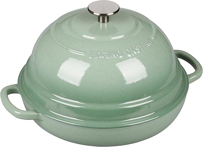 EDGING CASTING Enameled Cast Iron Dutch Oven Pot with Lid, Round Bread Oven for Homemade Sourdough Bread Baking, 6 Quart, Sage Green
