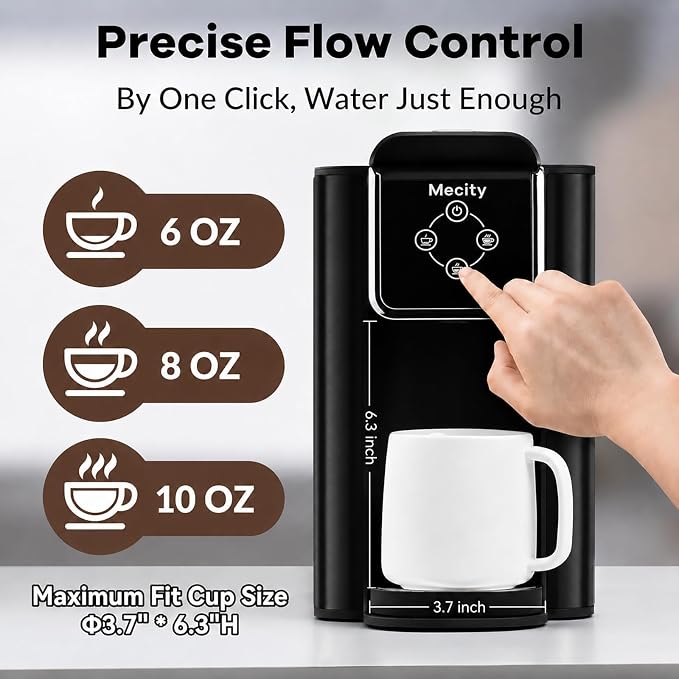 Mecity Coffee Maker 3 in 1 Single Serve Coffee Machine, Compatible with K cup Capsules, Instant Coffee Pot, Tea maker, 6,8,10 Oz Cup, Removable 50 Oz Water Reservoir, 120V 1150W, Dark Grey