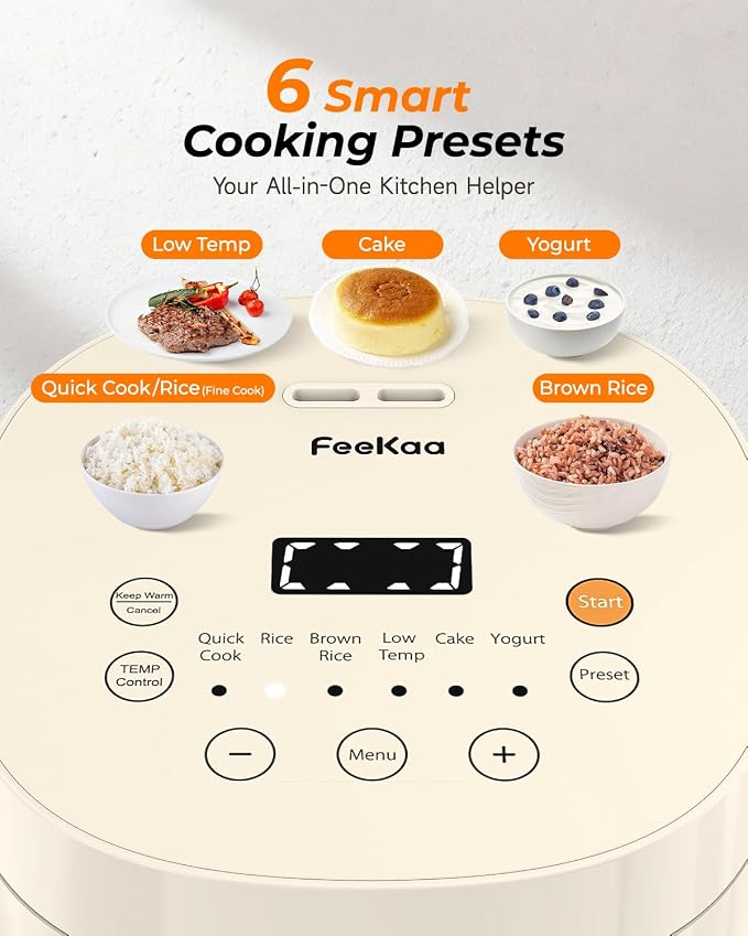 Feekaa Rice Cooker Small, 3-Cup Uncooked (6-Cup Cooked), Compact Mini Rice Cooker Small Kitchen with Ceramic Coated Inner Pot, Rice Maker with 6 Menu Options, 12H Delay Timer, Low Temperature Cooking