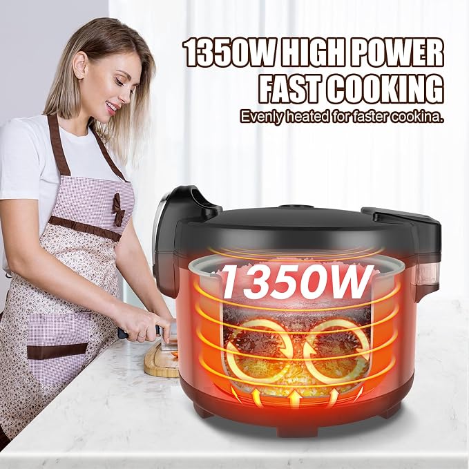 Commercial Rice Cooker & Warmer 60 Cups (Cooked),13.8 Qt / 13 Liter | Large Capacity Rice Cooker,Auto Keep Warm,Non-Stick Inner Pot,One-Touch Operation,1350W Fast Cooking Electric Rice Cooker
