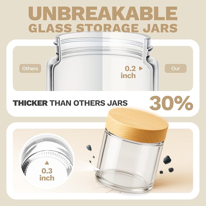 24 Pack 8 oz Clear Glass Jars with Lids, Empty Candle Making Containers | Refillable bulk empty body butter containers, plastic wood-grain lids; ideal for lotion, cream, body scrub, ointment, food