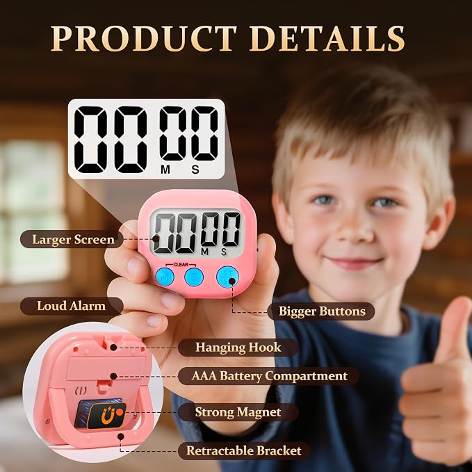 24 Pack Digital Kitchen Timer Small Classroom Timers for Kids Teachers (Blue&Pink)