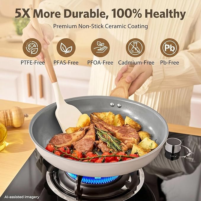 BLAZANT Non Stick Frying Pans Set, 3-Piece Ceramic Nonstick Skillets | PTFE & PFAS Free Pans 8" 9.5" & 11", Molecular-Bonded Seamless Base for Maximizes Induction Efficiency, Works on All Stoves