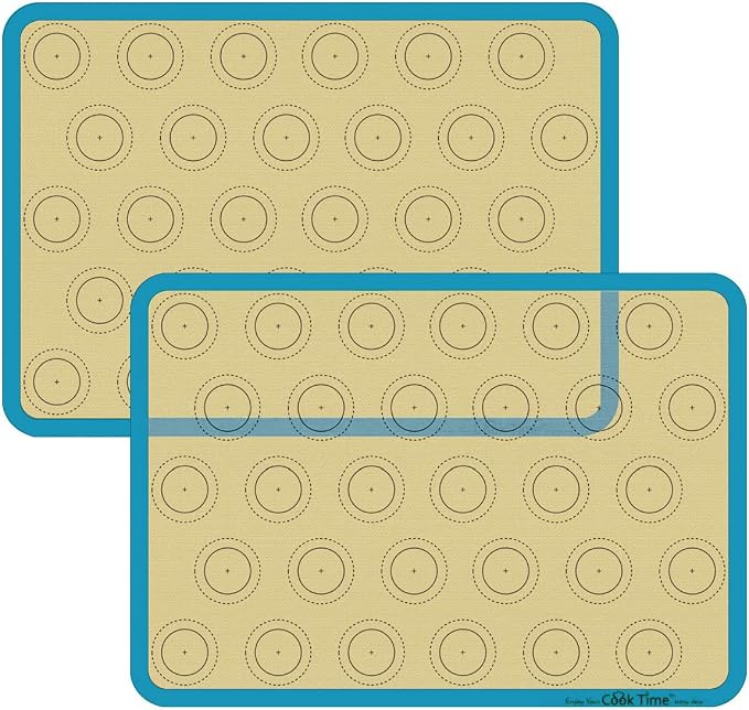 Macaron Silicone Baking Mat - 2 Non Stick Silicon Macaroon Baking Sheet | Cookie Liner(BPA Free/Reusable/Half Sheet),Perfect Cooking Kit for Macarons,Pastry,Cake and Bread Making (Blue)