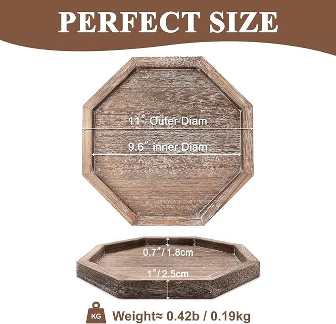 Rustic Candle Holder Plate Round Wooden Decorative Tray for Coffee Table | Boho Farmhouse Kitchen Home Counter Decor Living Room Small Wood Serving Tray Dining Table Centerpiece Bathroom Vanity Trays
