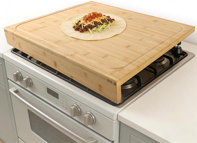 BAMOTTO CRAFTBAMBOO 24 x 18 Inch Extra Large Bamboo Cutting Board — Stovetop Cover, Over the Sink Board, Noodle Board, Butcher Block with Detachable Legs & Non-Slip Lip, Juice Groove