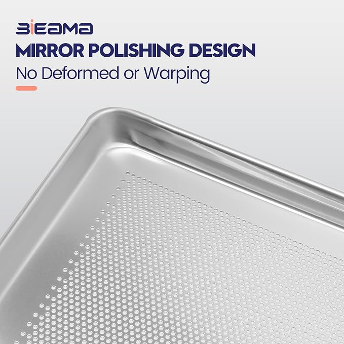 BIEAMA 6 Pack Full Size 18" x 26" Aluminum Baking Sheet Pan Perforated, Commercial Bakery Equipment Cookie Sheets, NSF Approved Baking Tray | Aluminum Commercial Bakery Equipment Cookie Sheets, NSF Approved Baking Tray