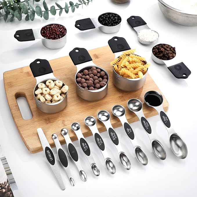 Measuring Cups and Spoons Set Stainless Steel Includes 7 Heavy Duty Measuring Cups 8 Double Sided Magnetic Measuring Spoons and 1 Leveler for Dry and Liquid Ingredients